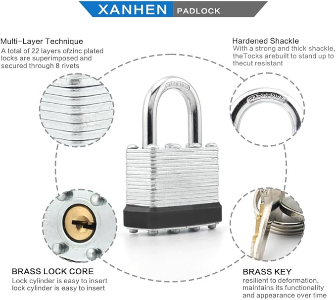 Keyed Alike Laminated Steel Padlocks with Normal Shackle for Sheds, Fences & Lockers (48-Pack)