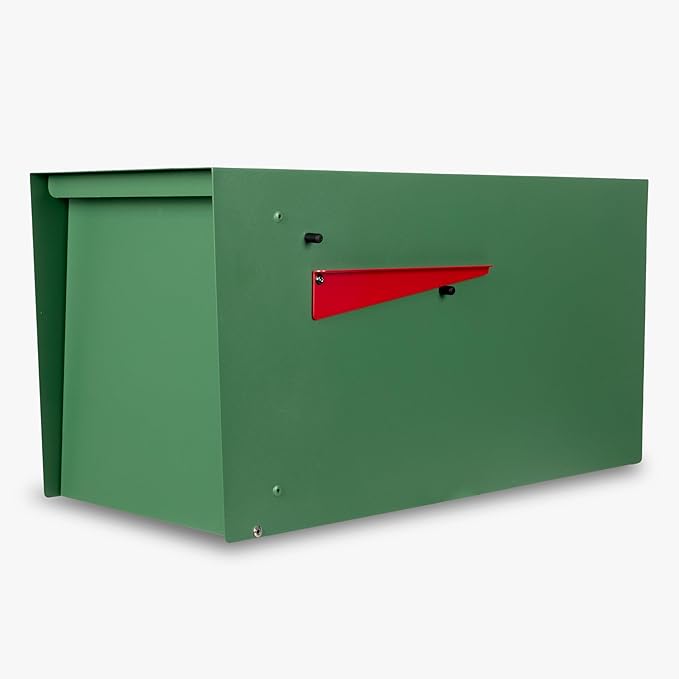Ilyapa Modern Mailbox for Outside Post Mount - Green Powder Coated Metal Mailbox, Waterproof Letter Box for Parcels, with Recessed Magnetic Close Door
