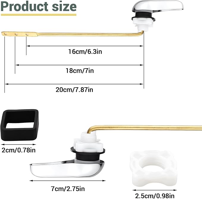 Toilet Handle Lever Flush Replacement Universal Toilet Handle Lever for American Standard/Mansfield Toilet, Front Mount Zinc Alloy Toilet Flush Handle with H2 Brass Arm