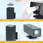 2 Pack Motion Sensor Outdoor Wall Lights, Dusk to Dawn Up & Down Sconces with E26 Dimmable LED Bulbs, Black Aluminum Porch, Patio, Garage,Front Door Lighting Fixtures, ETL Listed