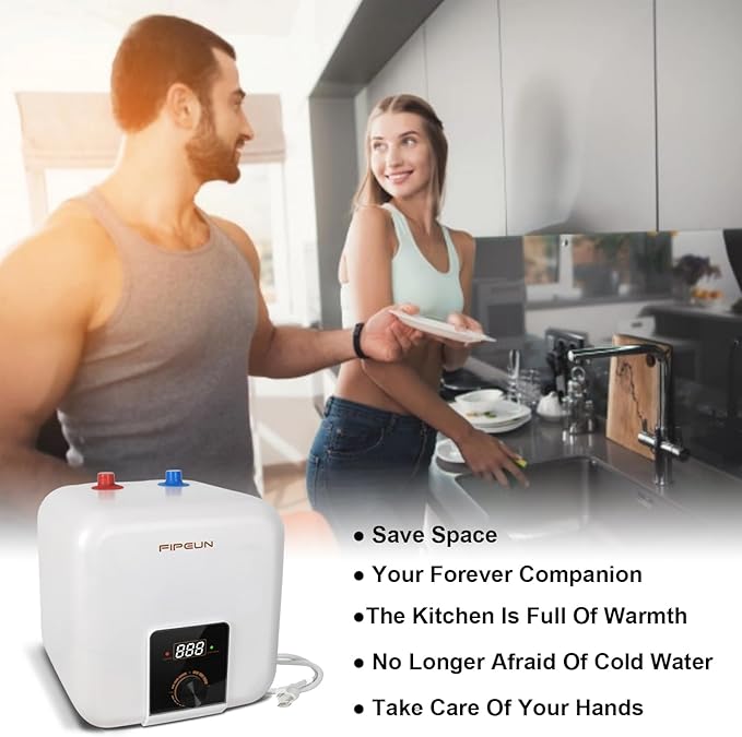 110V/115v/120V 1400-1500W Small Under Sink Tank 2.5 Gallon Water Heater Hot Storage，Mini Instant Electric RV TR Trailer Kitchen Compact Point-of-Use,2 PCs 16” Long 1/2”FIP Stainless Steel Hoses 9.5L…