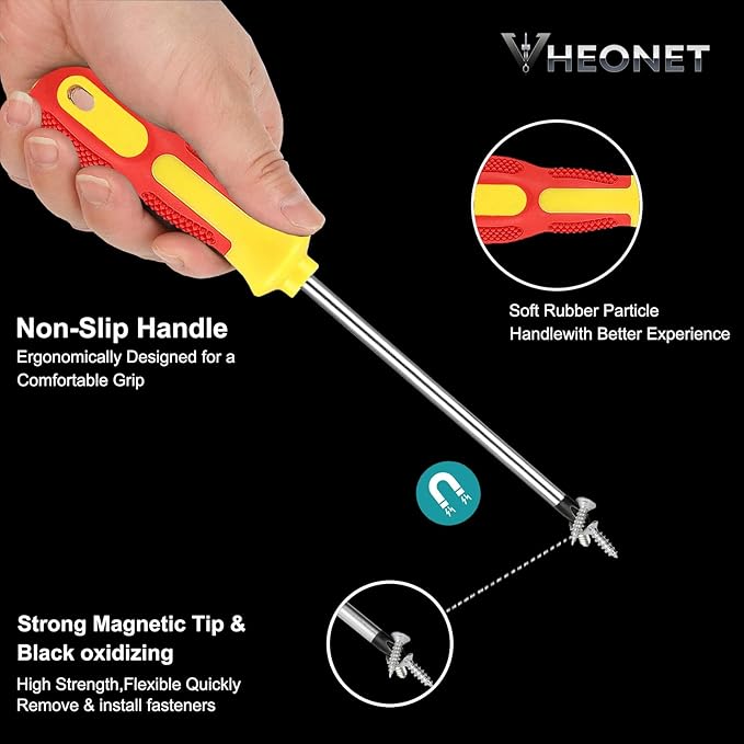 Magnetic Screwdriver Sets 6 PCS,Screwdriver Set with Small Box,Flat Head Phillips Screwdriver, Non-Slip Cushion Grip for Repair Home Improvement,Red & Yellow
