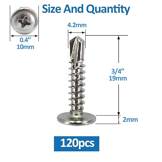 QSJ 120PCS #8 x 3/4'' Sheet Metal Screws 410 Stainless Steel Truss Head Fast Self Tapping Screws with Screwdriver Bit Silver
