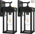 2 Pack Outdoor Solar Wall Light Fixtures With Dusk To Dawn Sensor,Large Size Black Outdoor Wall Lights with 3Lighting Modes,Exterior Waterproof Solar Wall Sconce Light for Outside,Garage(Black-2P)