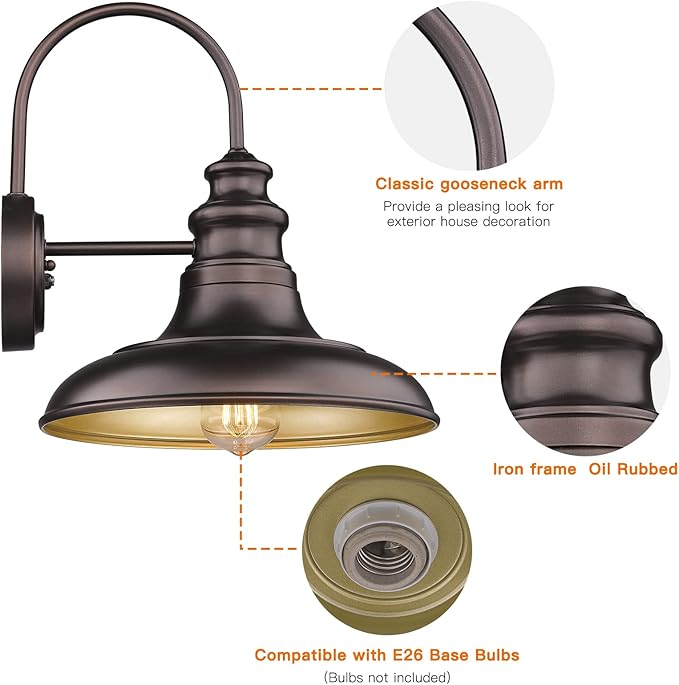 Dusk to Dawn Sensor Outdoor Barn Light Fixture Outdoor Wall Sconce Farmhouse Wall Mount Lights Exterior Gooseneck Light Fixture Bronze Finish Industrial Wall Lantern for Porch, Entryways, 4 Pack