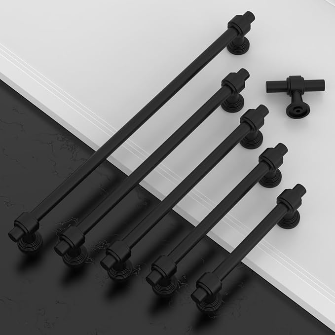 Amerdeco 10 Pack Matte Black Cabinet Pulls 5 Inch(128mm) Hole Center Drawer Pulls Cabinet Hardware Kitchen Cabinet Handles for Bathroom Dresser Pulls ZH0069