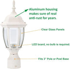 LIT-PaTH LED Outdoor Post Lighting Fixture, Pole Lantern, 9.5W 800 Lumens, 3000K Warm White, Aluminum Housing Plus Glass, Matte White Finish, 2-Pack
