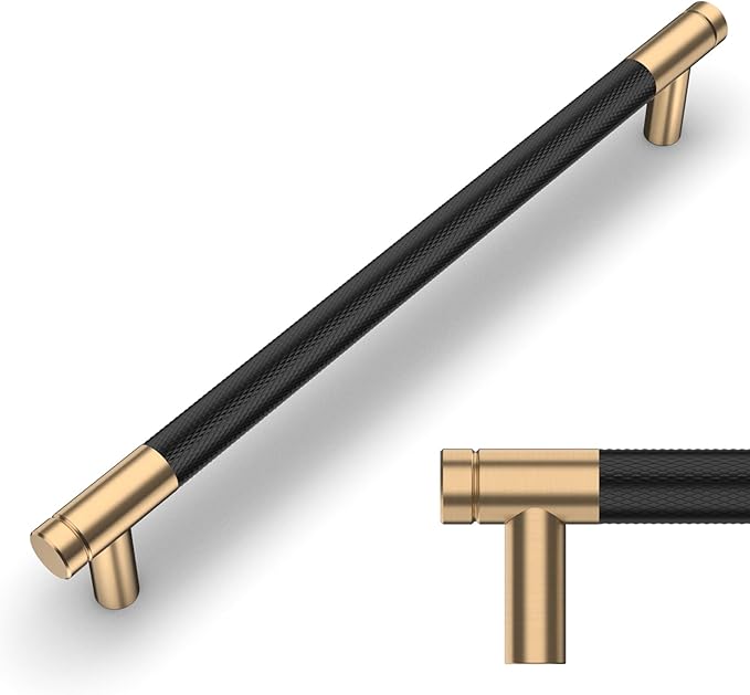 Amerdeco 10 Pack Champagne Bronze and Black Knurled Cabinet Pulls 7.5 Inch Hole Centre to Hole Centre Kitchen Cabinet Handles for Drawer Dresser, Cupboard and Wardrobe ZH0040