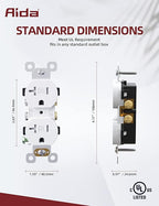 AIDA 20 Amp Outlet Duplex Electrical Receptacle Outlets,Power Outlet,Tamper Resistant,Heavy-Duty Receptacle Wall Outlet,Residential,2Pole,3-Wire, Self-Grounding Clip, NEMA 5-20R,UL Listed 10 Pack