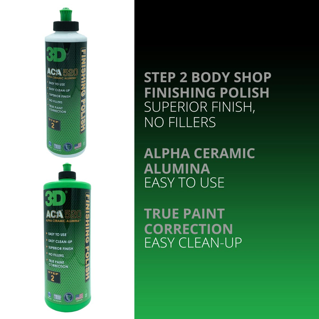 3D ACA 520 Finishing Polish - 8oz - Step 2 Body Shop Finishing Polish - Easy Clean Up, Superior Finish, No Fillers - True Paint Correction - Alpha Ceramic Alumina