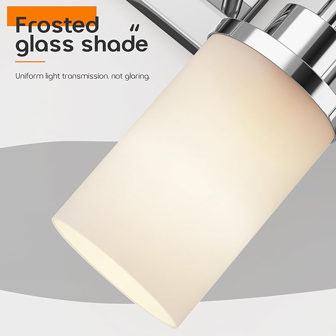 4-Light Vanity Lighting Fixtures with White Frosted Glass Shade, Polished Chrome Bathroom Wall Lamps Over Mirror for Bath Restroom Kitchen T001CH-L4