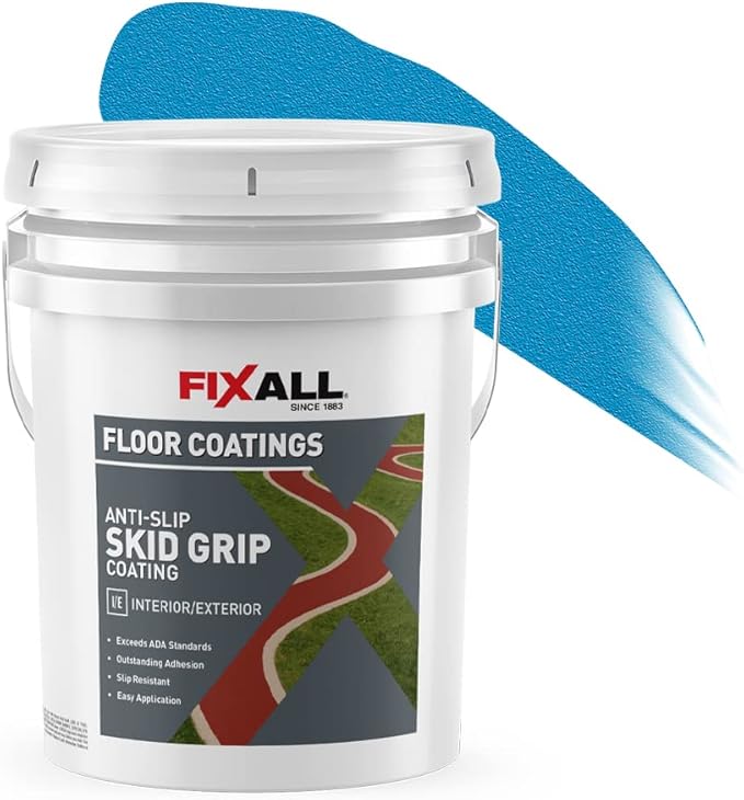 FIXALL Skid Grip Anti-Slip Coating, 5 Gallons, Cobalt, Exceeds ADA Standards, Ideal for Safety Areas, Slip-Resistant Pavement, Cement & Concrete Paint