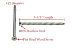 Bolt Dropper #12 X 3-1/2'' Stainless Steel Flat Head Phillips Wood Screw, (25 pc), 18-8 (304) Stainless Steel Sheet Metal Screws - Type A Point, Plain Finish