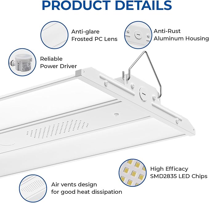 CINOTON 2FT 165W/110W/80W LED Shop Light with 22275LM, 0-10V Dimmable Linear High Bay Lighting, 120-277V Power Tunable Commercial Hanging Lights for Garage Office Warehouse Workshop UL Listed 2 Pack