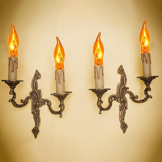 12 Pack C7 Orange Flickering Flame Light Bulbs, 1W 120V E12 Flame Replacement Bulbs for String Lights, Great for Indoor Outdoor Patio Garden Home Party Christmas Halloween Decorations