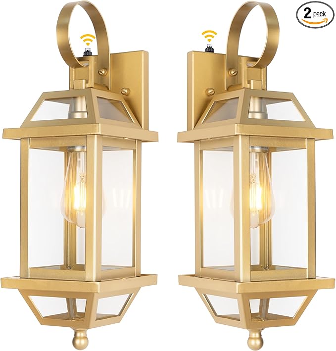 2-Pack Gold 18" Dusk to Dawn Outdoor Wall Lights, Large Golden Outside Modern Wall Light Fixtures, ETL Listed Outdoor Wall Sconces for Outside House Porch Patio