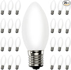25 Pack C9 Christmas White LED Light Bulb,Vintage Warm White Plastic C9 Replacement Bulbs Shatterproof C9/E17 Intermediate Base 0.6 Watt Great for Night Lights Christmas Outdoor String Lights