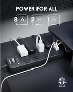 Surge Protector Power Strip 6FT, PLUGTUL Surge Protector with 8 Outlets - Spacious Design for Large Plugs, Flat Plug, 20W USB C Charging for Home, Office, ETL Listed, 2040J