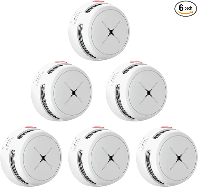 AEGISLINK Smoke Alarm 10-Year Battery with Test/Silence Button, Fire Alarm with Photoelectric Sensor, Low Battery Warning, S500 (Independent, 6-Pack)