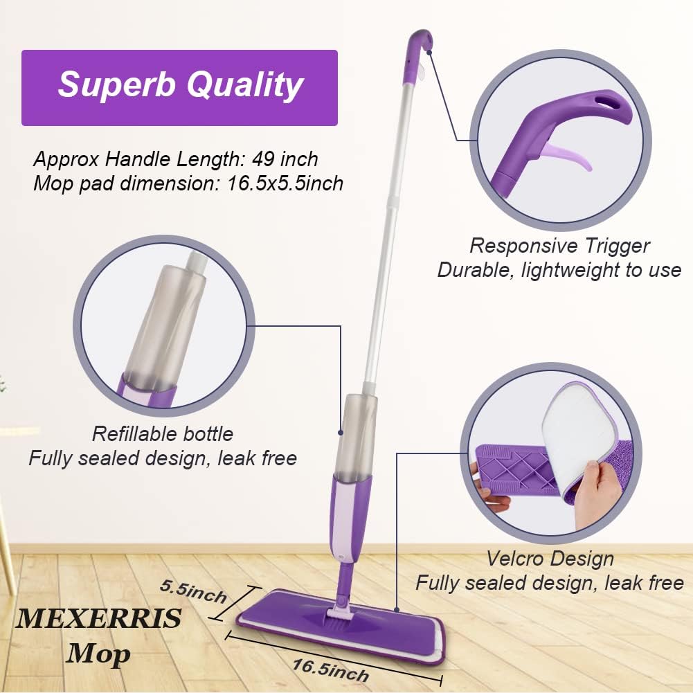 Spray Mops for Hardwood Floor Cleaning: MEXERRIS Wet Mops with 2 Bottles - 3 Reusable Washable Pads Fit for Swiffer PowerMop - Microfiber Wood Floor Mop for Wood Laminate Ceramic Tiles