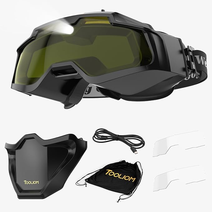 TOOLIOM Auto Darkening Welding Goggles 4 Arc Sensor Eye Protection Safety Goggles Welding Glasses with 𝐋𝐄𝐃 𝐋𝐢𝐠𝐡𝐭𝐢𝐧𝐠 & 𝐓𝐘𝐏𝐄-𝐂 𝐂𝐡𝐚𝐫𝐠𝐢𝐧𝐠 for MIG TIG Stick