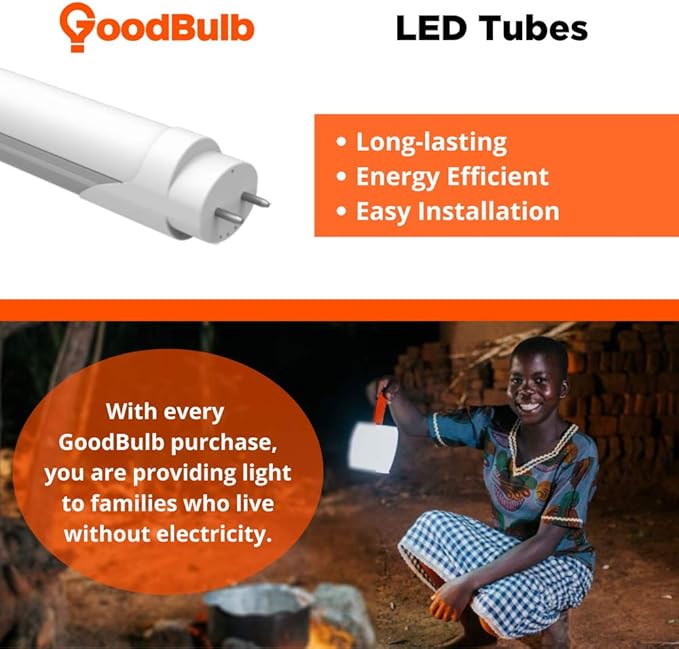 GoodBulb 48-Inch T8 LED Light Bulbs 18-Watt, 5000K Daylight White Light Color, 2800-Lumens, Type A+B with Medium Bi-Pin Base (Pack of 25 Bulbs)