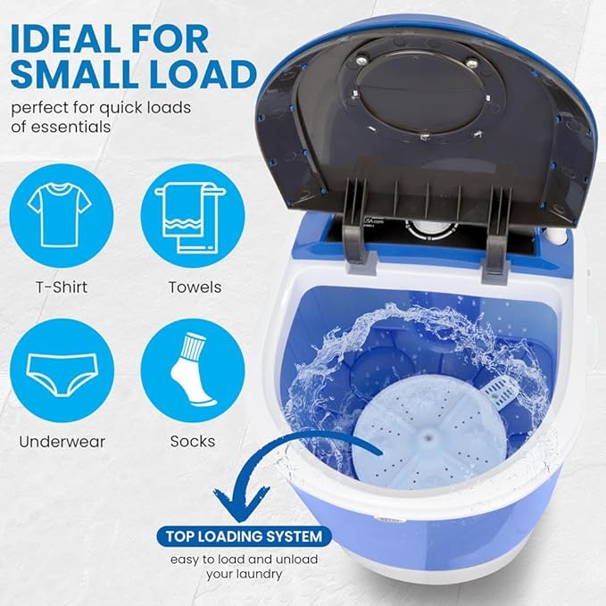 Pyle Upgraded Version Portable Washer - Top Loader Portable Laundry, Mini Washing Machine, Quiet Washer, Rotary Controller, 110V - For Compact Laundry, 4.5 Lbs. Capacity, Translucent Tubs