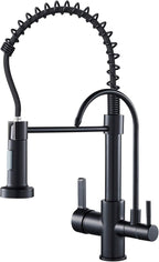 MENATT Commercial Matte Black Brass Faucet, High Arc 3 in 1 Kitchen Sink Faucet with Pull Down Sprayer, RO System Water Filter Integrated