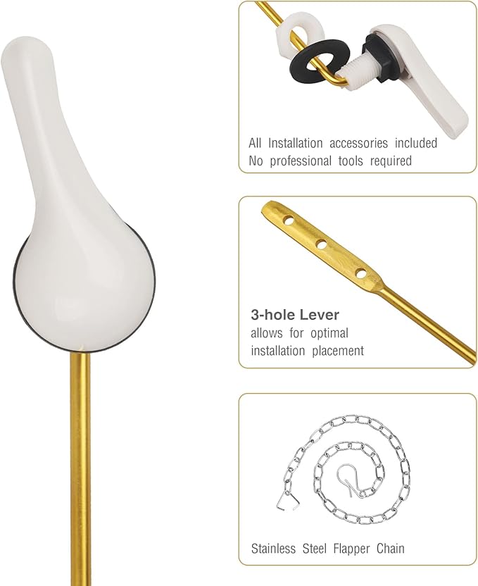 Toilet Handle Replacement Kit, 2-Pack Toilet Lever Flush Handle, Toilet Flusher Handle Lever with Stainless Steel Flapper Chain, Front Mount Toilet Trip Levers Fit for Most Toilet Tanks, White