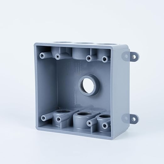 1/2-Inch or 3/4-Inch Weatherproof Electrical Junction Box with Adapters, Gray, Indoor/Outdoor Installation (Two-Gang Box)