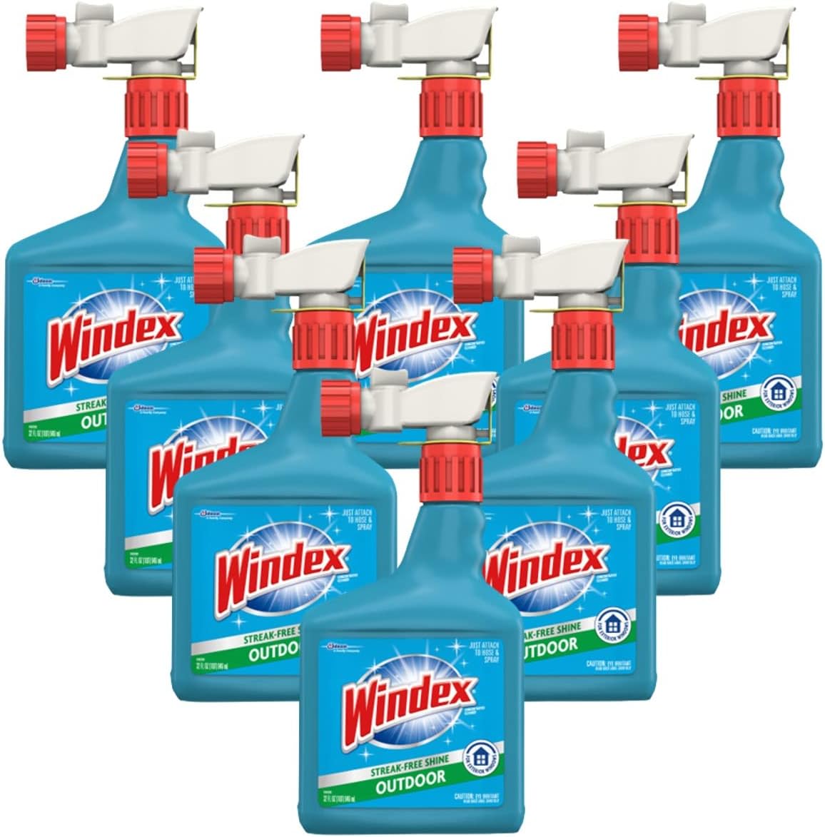Windex Outdoor Window and Glass Cleaner for Hose Ammonia Free, Concentrated Formula for Deep Outdoor Clean, Patio Cleaner, Compatible With All Hoses, 32 Fl Oz (Pack of 8)