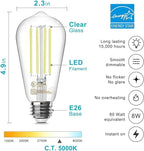 TJOY 64 Pack Vintage Edison LED Light Bulbs, Dimmable, 60W Equivalent, E26 Medium Base, 5000K Daylight, ST58, 8W, 800LM, Ultra-Bright, 80+CRI, Antique Decorative Filament, Clear Glass