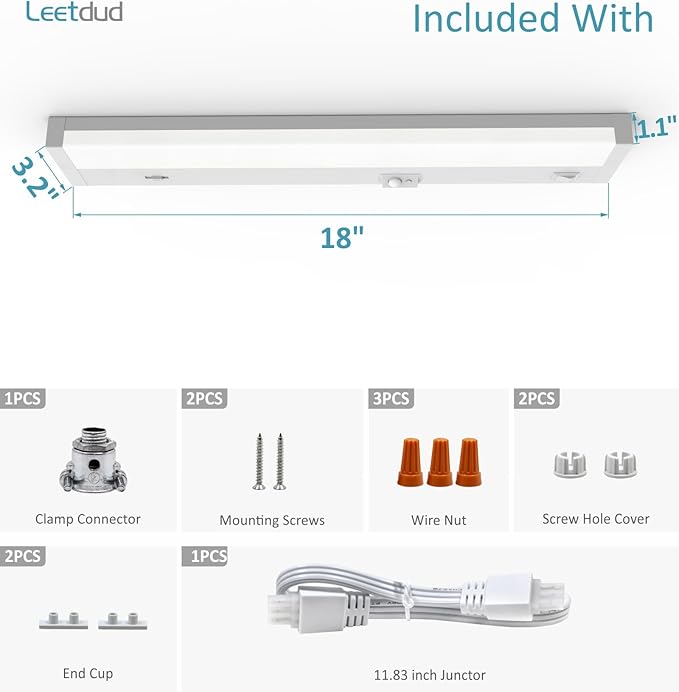 Under Cabinet Lighting Motion Sensor Hardwired, 18 Inch 9W Dimmable, 5 CCT 2700/3000/3500/4000/5000K, Eyes Care Design Linkable Under Counter Lights for Kitchen, Sink, ETL Listed, White