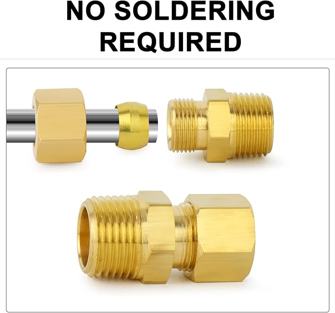 ChillWaves Brass Compression Tube Fitting, 1/2" OD x 1/2" NPT Male Compression Union Connector(5-PACK)