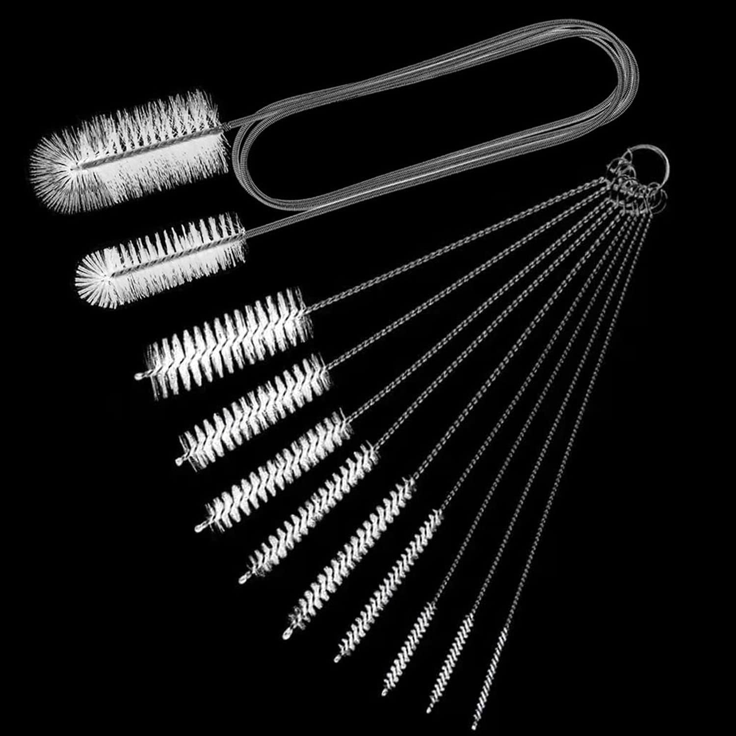 10 Pcs Flexible Drain Brush Straw Cleaner Brush Set,Pipe Cleaners Brush,61Inch Stainless Steel Double-Ended Hose Brush 8.2Inch Nylon Long CPAP Tube Cleaning Brush for Home Kitchen Sink Plumbing(White)