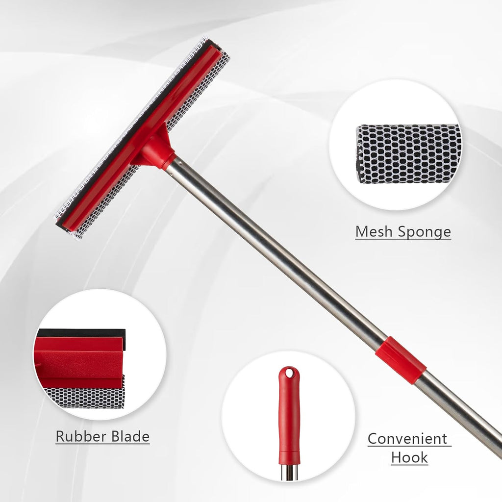 15.9" Window Squeegee for Car,2 in 1 Window Cleaner with Long Stainless Steel Handle,Sponge Car Squeegee for Gas Station, Glass,Shower,Outdoor High Window Cleaning