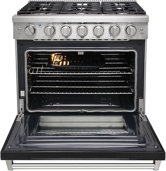 36 inch Professional Freestanding Pro-Style Propane Gas Range with 6 Burners, 6.0 cu.ft. Oven Capacity, in Stainless Steel - KOS-36RG03MLP (Black)