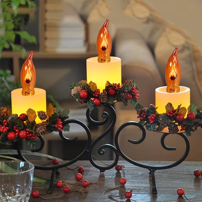 Abeja 12 Pack Flicker Light Bulb, C18 Orange Shaped Bulb, Flickering Lights for Halloween Party Christmas Decor, 1 W 120 V/ E12 Base Flame Candelabra Light Bulbs