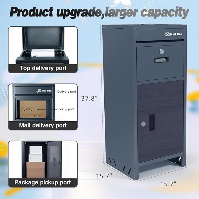 Package Delivery Boxes for Outside, Parcel Drop Boxes with Lock,Custom Address Stickers Package Drop Boxes for Outside is Weatherproof,Package Delivery Box for Porch,No Installation(15.7*15.7*37.8 in)