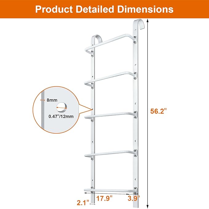 5-Rung Window Well Ladder Hooked, Heavy Duty Steel Fire Escape Ladder, Powder-Coated Basement Egress Window Ladder 56.2" Lx17.9 W, White