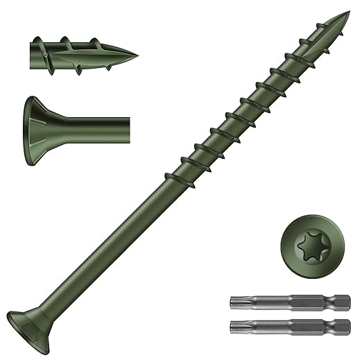 #10 x 3 Inch Deck Screws (270Pcs) 4lb. Exterior Wood Screws. Carbon Steel, Green, Flat Head, Rust Resistant epoxy Coated, with T25 Star Bit