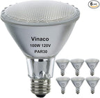 Vinaco PAR30 Flood Light 100W, 6 Pack High Brightness 1500LM PAR30 Halogen Long Neck Dimmable,PAR30L Flood 100 Watt 3000K Warm White, Long Lasting PAR30 100W 120V Flood Long Neck with E26 Base
