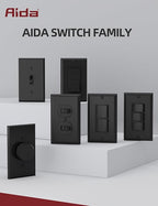 AIDA Single Pole Rocker Decora Light Switch, 15 Amp Self-grounding Electrical Light Switches, Residential Grade, UL Listed (50, Glossy Black, Wall Plate Included)