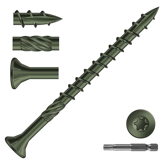 #10 x 2-1/2" Deck Screws (71Pcs) 1lb. Carbon Steel, Green, Flat Head, Rust Resistant epoxy Coated, with T25 Star Bit