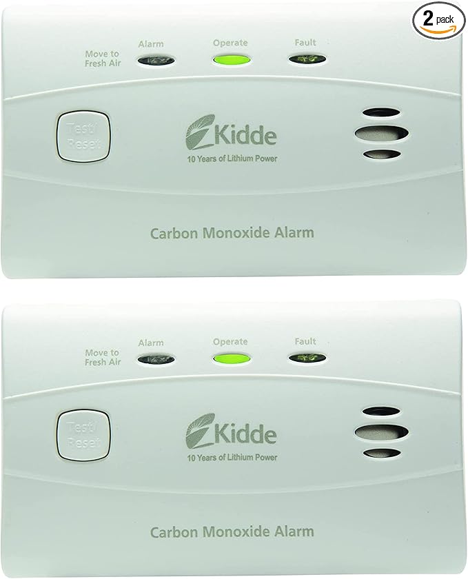 Kidde Carbon Monoxide Detector with 10-Year Battery, 3 LEDs, Replacement Indicator, Test-Reset Button, 2 Pack