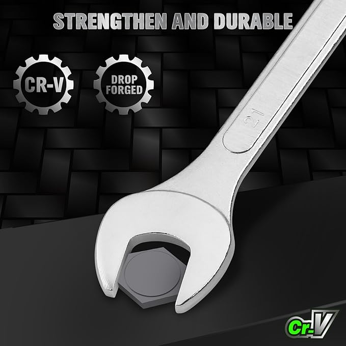 30-Piece Combination Wrench Set, Metric (6mm-24mm) & SAE (1''-1/4"), Standard Spanner Wrench Set, Mechanic Tool Sets with Rolling Pouch, Open End Wrenches for Household, Garage, Workshop, Auto Repairs