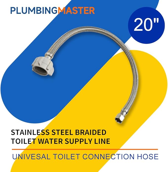 (12pcs 20 inch) PLUMBINGMASTER Toilet Water Supply Line,3/8" Comp x 7/8" BC Braided Stainless Steel Toilet Supply Line,Toilet Connector Hose with Anti-Leaking Brass Nut