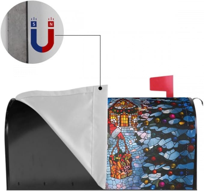 Giwawa Stained Glass Santa Claus Mailbox Cover Magnetic Standard Size 18 x 21 Holiday Mailbox Xmas Decorations Winter Reindeer