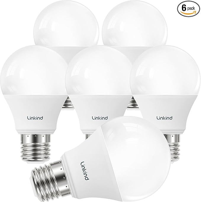 Linkind A19 LED Light Bulbs Dimmable, 60W Equivalent, 2700K Soft White LED Light Bulbs, High CRI90, 9W Energy Efficient 800 Lumens, E26 Base, UL Listed, Lighting for Bedroom Living Room, 6 Packs