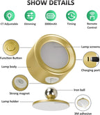 Lightbiz LED Wall Lights 3 Pcs with Remote, Sconces Lamp Rechargeable Battery Operated, 3 Color Temperatures & Dimmable Magnetic 360° Rotation Cordless for Bedroom Bedside